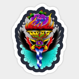 Winged torch dagger shirt Sticker